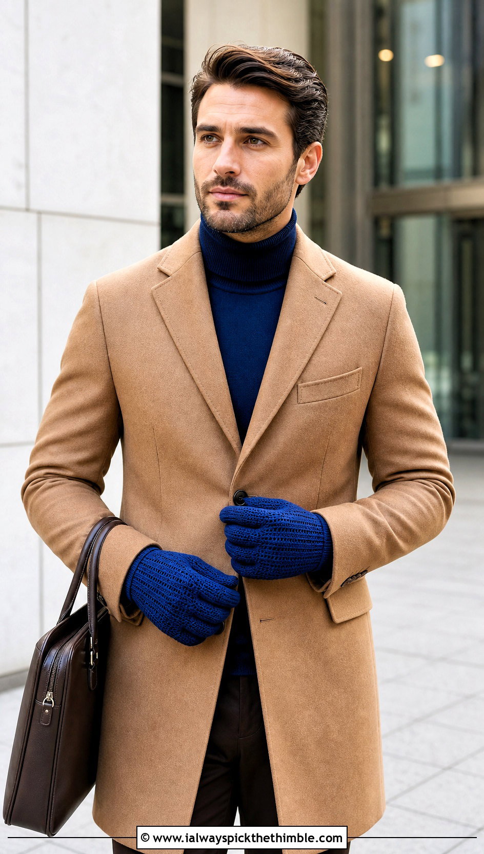 Full Finger Crochet Gloves With Tailored Coat - 25 men crochet gloves outfit ideas