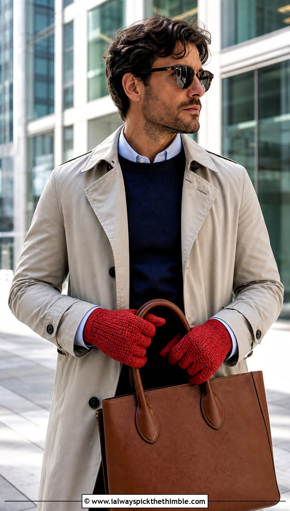 Full Finger Crochet Gloves With Trench Coat - 20 Crochet Mens Gloves outfit ideas