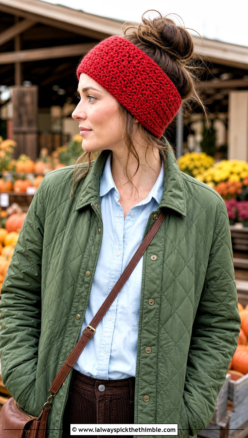 Full Stitch Ear Warmer With Quilted Jacket - 20 Tunisian Crochet Ear Warmer outfit ideas