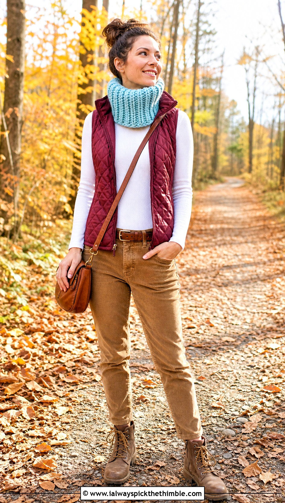 Funnel Neck Crochet Cowl With Quilted Vest - 20 Wool Ease Thick And Quick Crochet Cowl outfit ideas