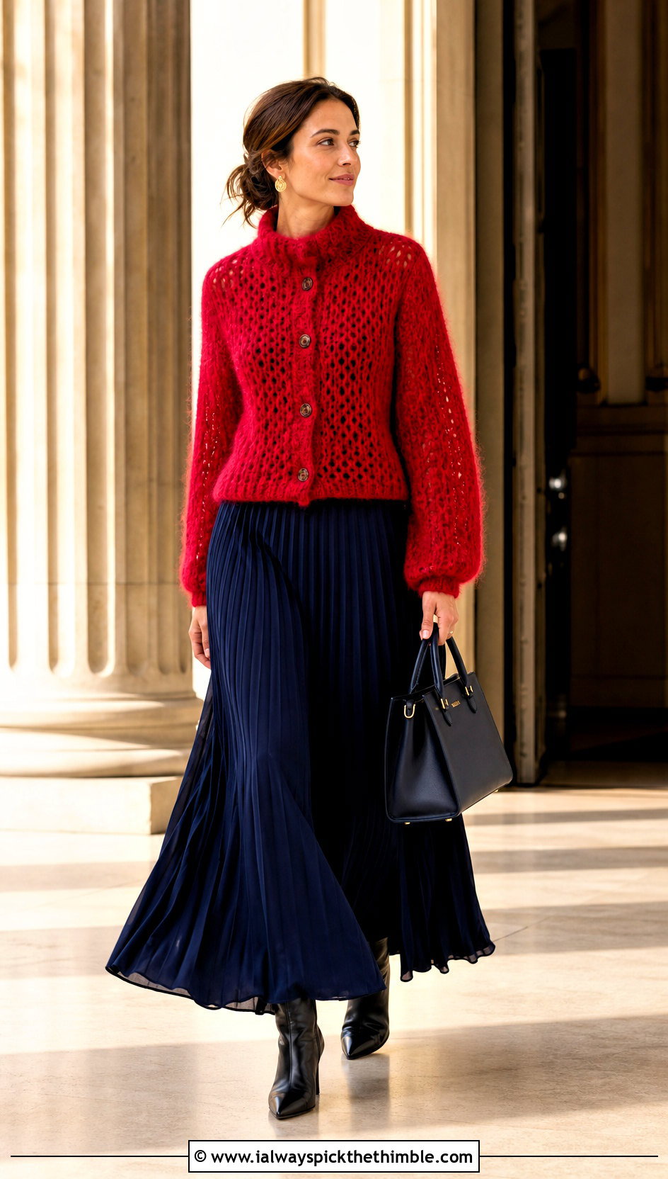 Funnel Neck Crochet Mohair Cardigan With Maxi Skirt - 25 crochet mohair cardigan outfit ideas
