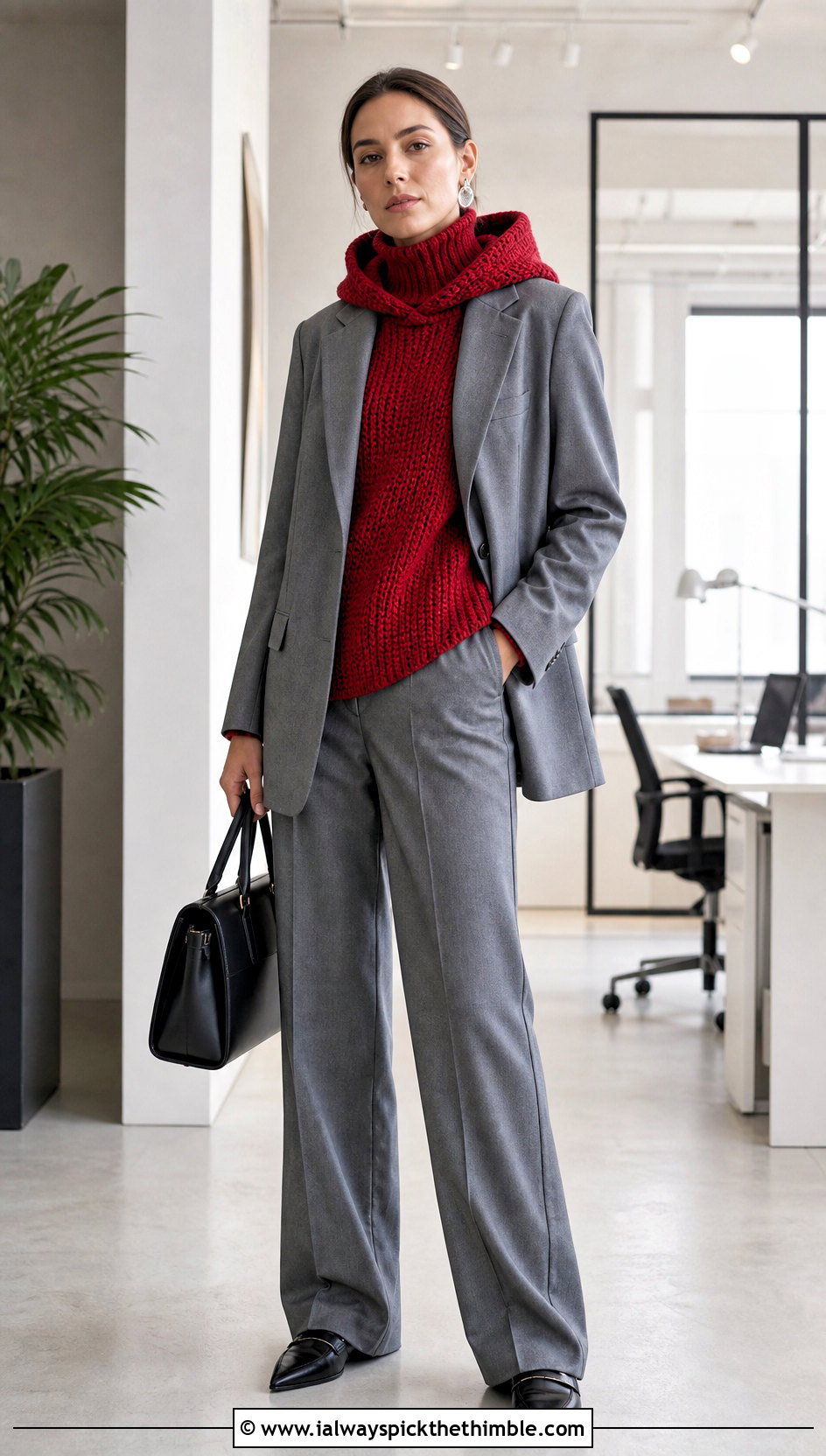 Funnel Neck Crochet Turtleneck Hoodie With A Trouser Suit - 25 crochet turtleneck hoodie outfit ideas