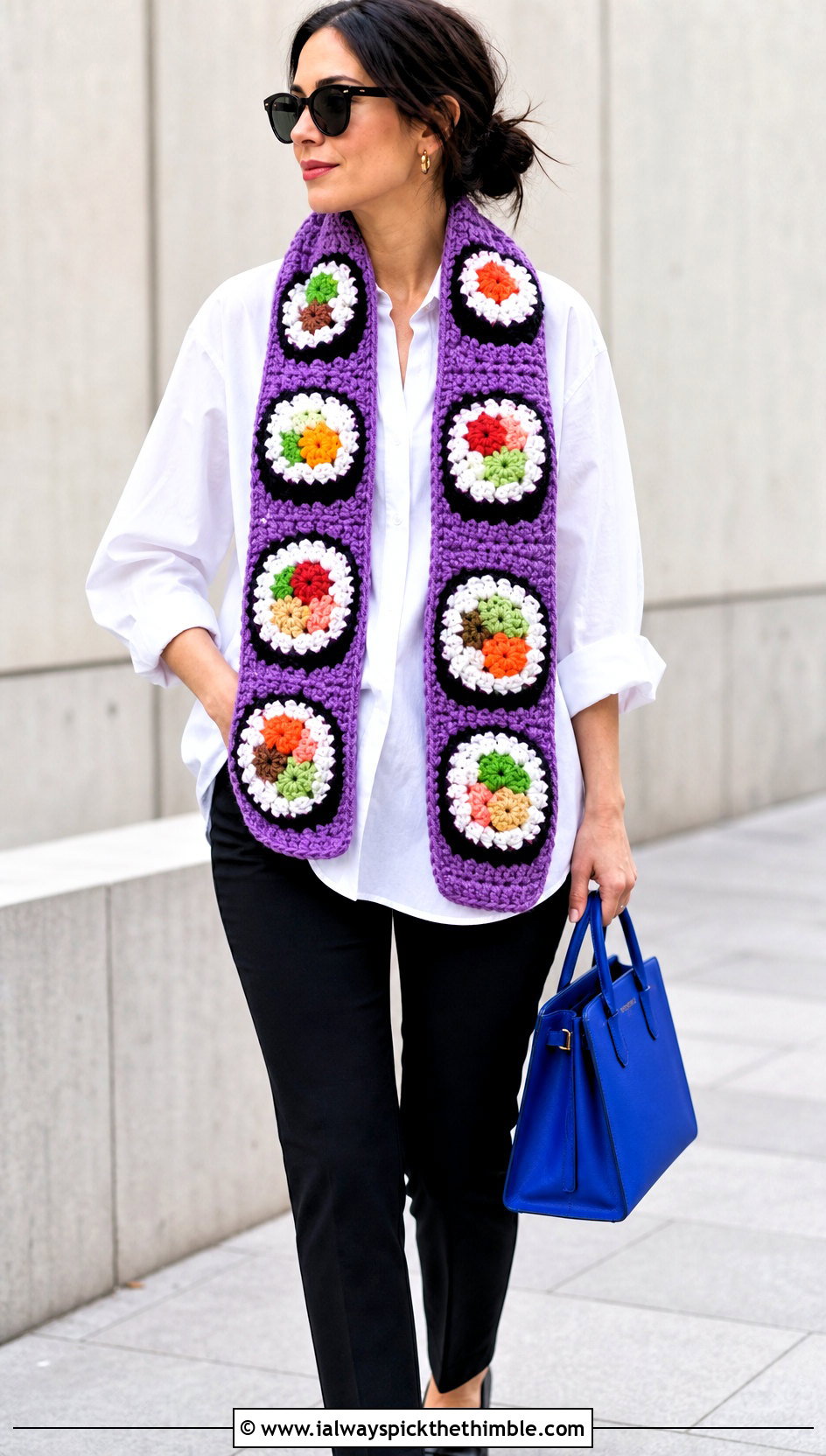 Futomaki Crochet Sushi Scarf With Oversized Shirt - 20 crochet sushi scarf outfit ideas