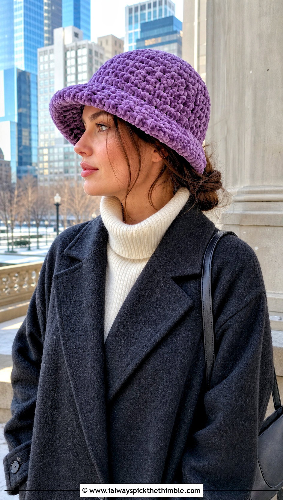 Fuzzy Chunky Crochet Bucket Hat With Wool Coat - 20 Chunky Crochet Bucket Hat outfit ideas