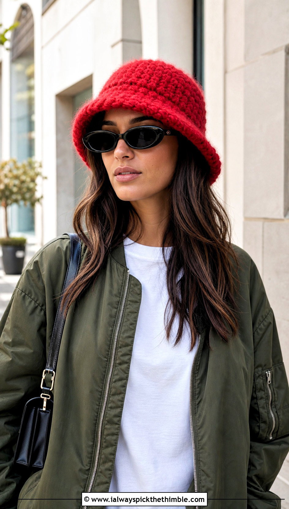 Fuzzy Crochet Bucket Hat With Bomber Jacket And Jorts - 15 hailey bieber crochet bucket hat outfit ideas