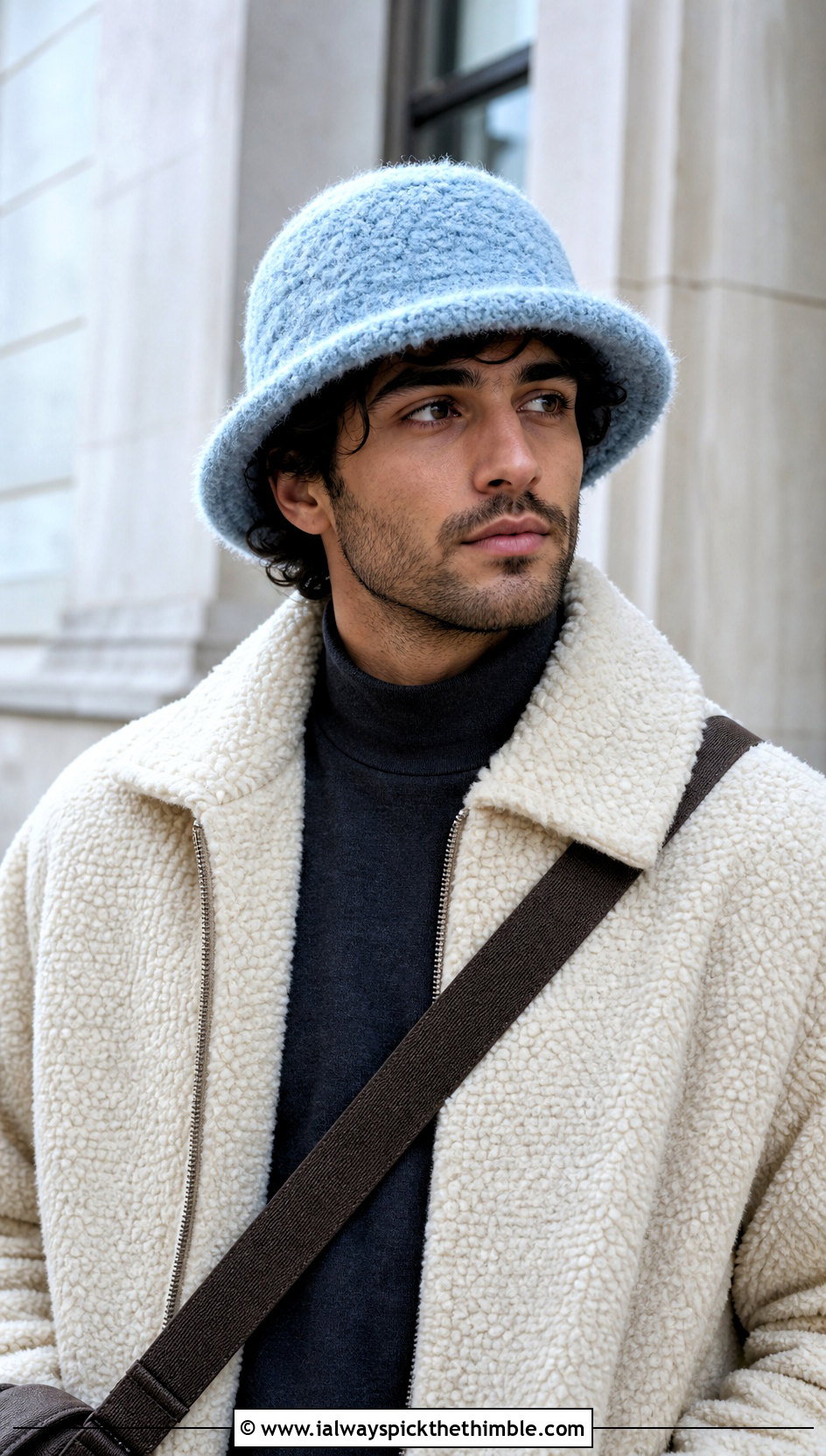 Fuzzy Crochet Bucket Hat With Fleece Jacket And Corduroy Pants - 15 men's crochet bucket hat outfit ideas