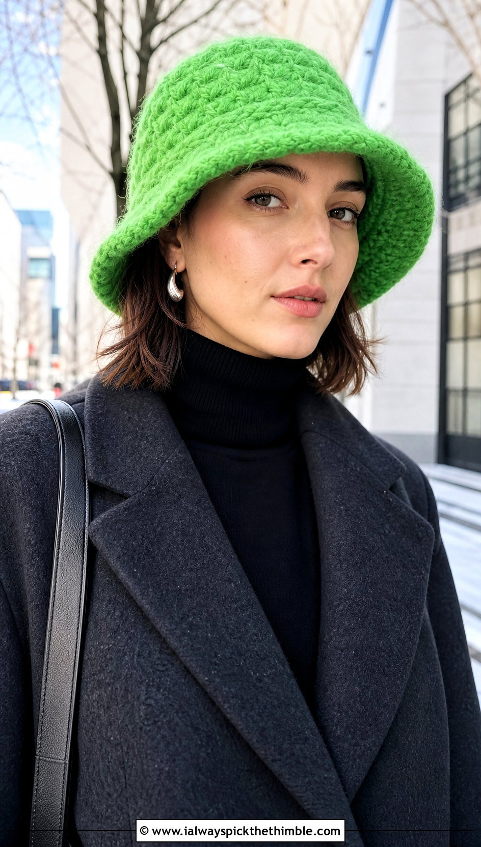 Fuzzy Crochet Bucket Hat With Long Wool Coat - 20 crochet bucket hat ideas
