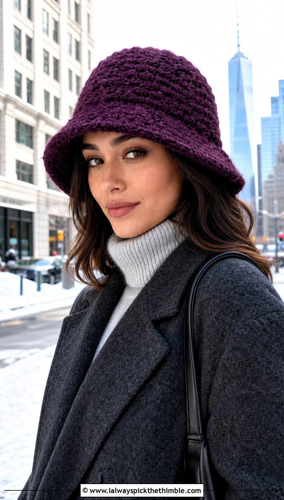 Fuzzy Crochet Bucket Hat With Wool Coat And Trousers - 20 Easy Crochet Bucket Hats outfit ideas