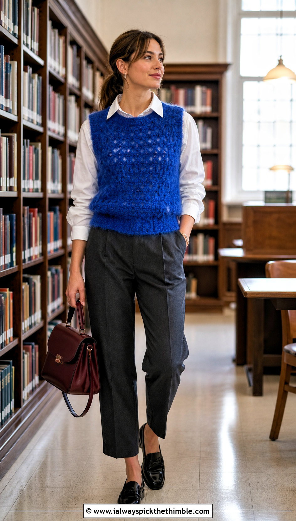 Fuzzy Crochet Sweater Vest With Button Down Shirt - 25 fluffy crochet sweater outfit ideas
