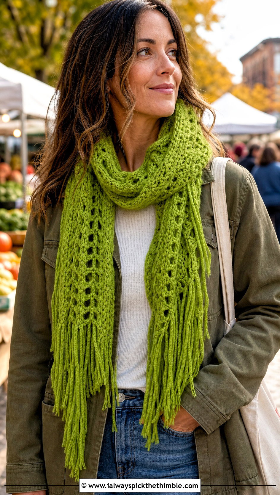 Fuzzy Fringed Crochet Scarf With Utility Jacket - 20 Fuzzy Crochet Scarf outfit ideas