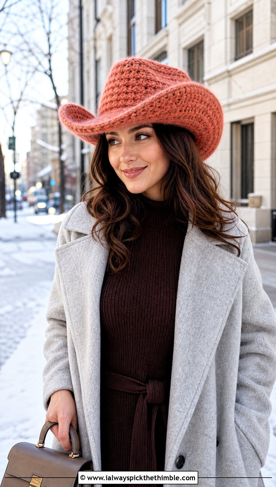 Fuzzy Mohair Crochet Cowboy Hat With Sweater Dress - 25 crochet cowboy hat outfit ideas