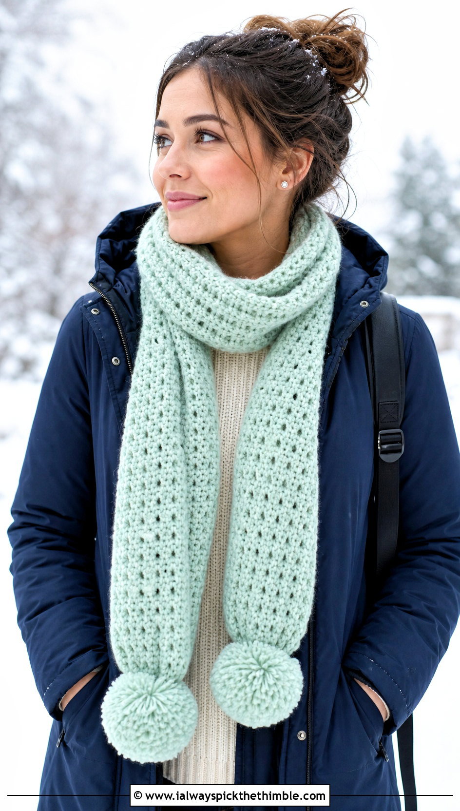 Fuzzy Pom Pom Crochet Scarf With Parka And Jeans - 20 Fuzzy Crochet Scarf outfit ideas