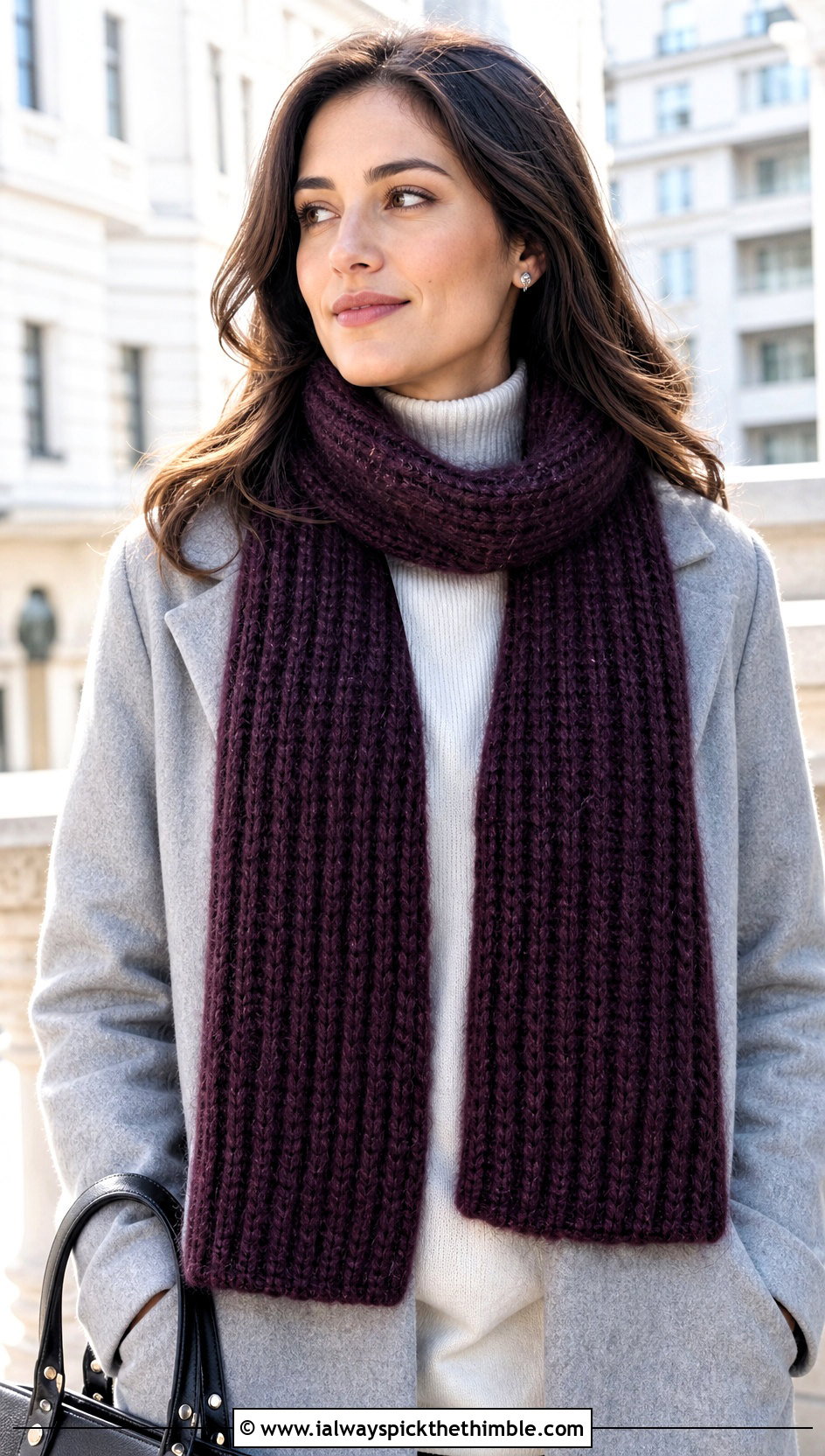 Fuzzy Ribbed Crochet Scarf With Wool Coat - 20 Fuzzy Crochet Scarf outfit ideas