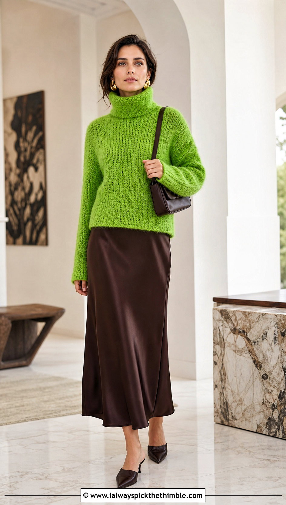 Fuzzy Roll Neck Crochet Turtleneck Sweater With Slip Skirt - 20 crochet turtleneck sweater outfit ideas