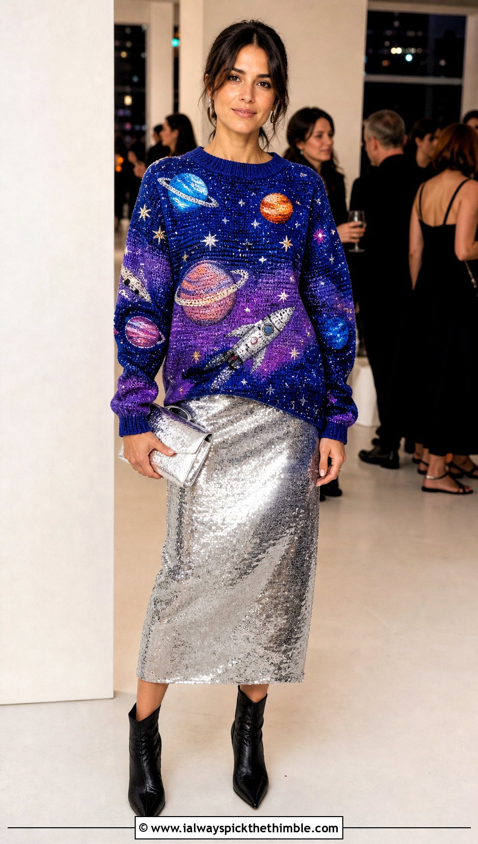 Galaxy Scene Crochet Sweater With Sequin Skirt - 20 Star Wars Crochet Sweater outfit ideas