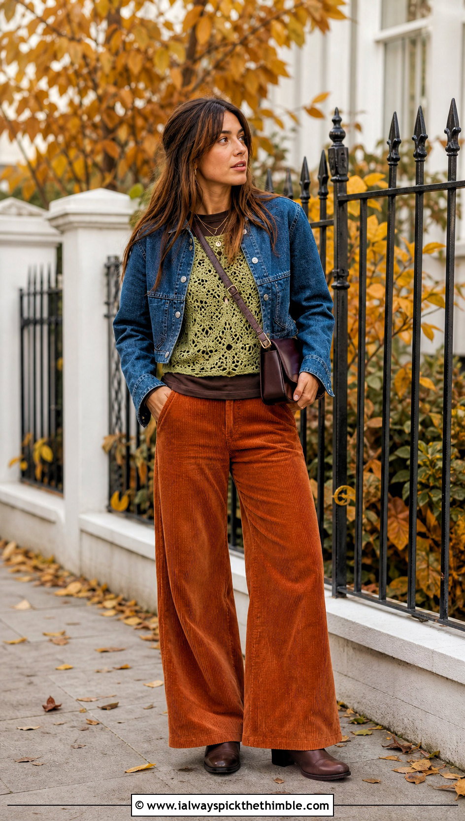 Ganni Fine Crochet Knit Top With Corduroy Pants - 25 Ganni Crochet Top outfit ideas