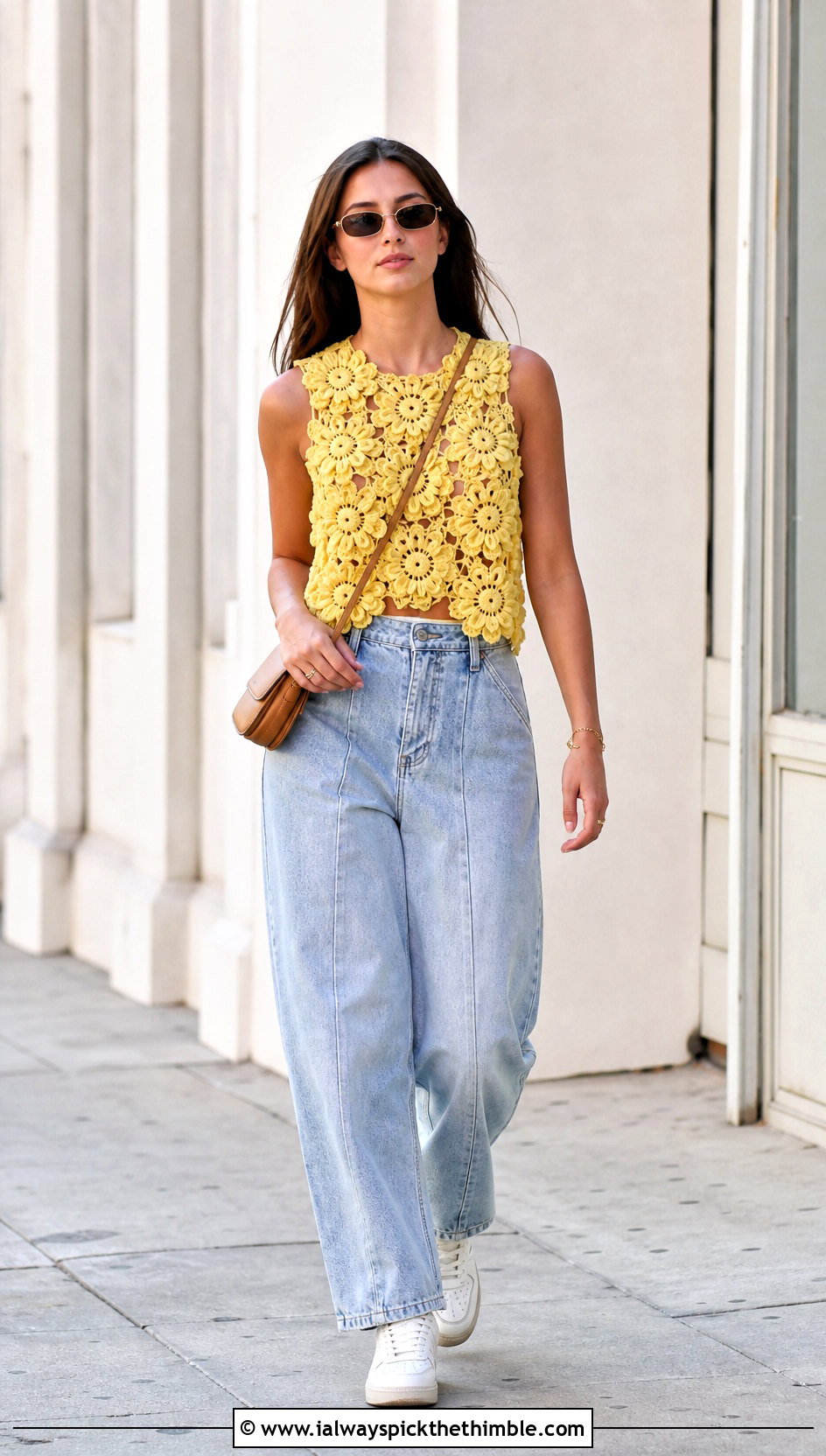 Ganni Flower Crochet Top With Barrel Jeans - 25 Ganni Crochet Top outfit ideas