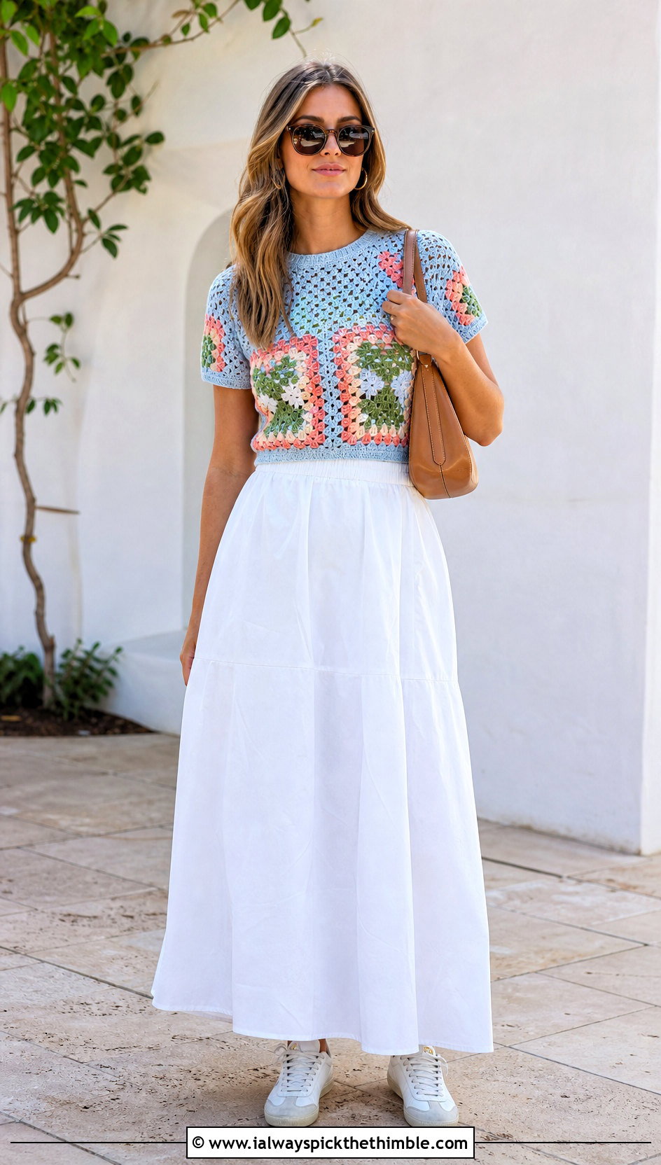Ganni Multicolor Crochet Top With Poplin Maxi Skirt - 25 Ganni Crochet Top outfit ideas