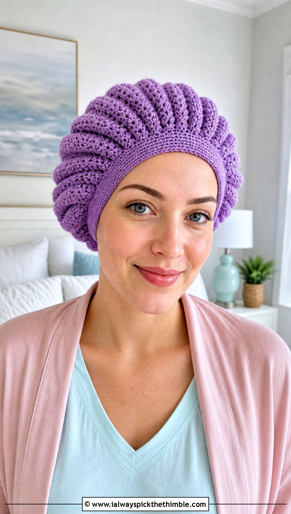Gathered Crochet Sleep Cap With Lounge Set - 20 Easy Crochet Chemo Hats outfit ideas