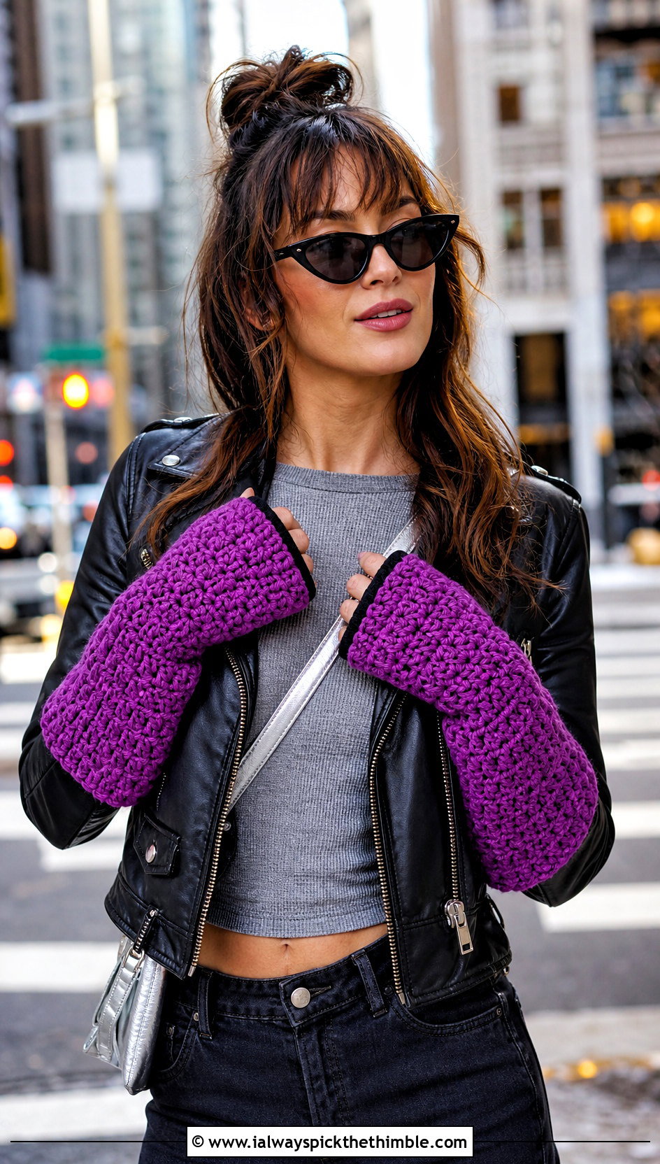 Gauntlet Crochet Mittens With Moto Jacket - 15 Crochet Mittens With Fleece Lining outfit ideas