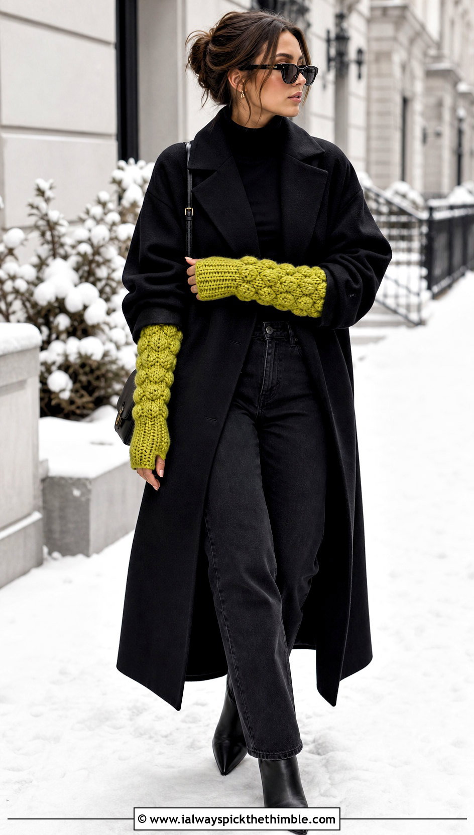 Gauntlet Puff Stitch Fingerless Gloves With Oversized Coat - 15 Crochet Puff Stitch Fingerless Gloves outfit ideas