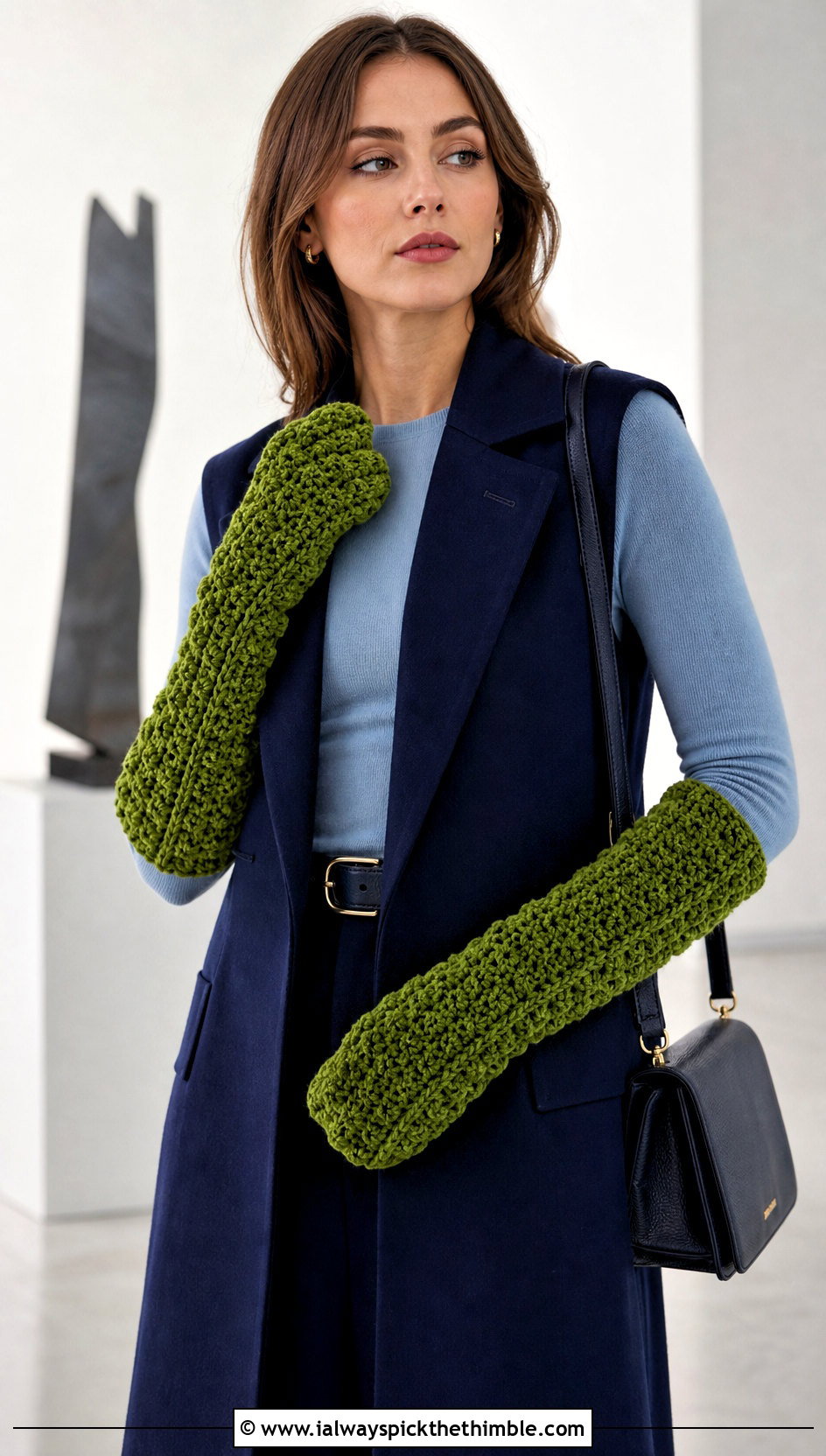 Gauntlet Velvet Crochet Mittens With Sleeveless Coat - 20 velvet crochet mittens outfit ideas