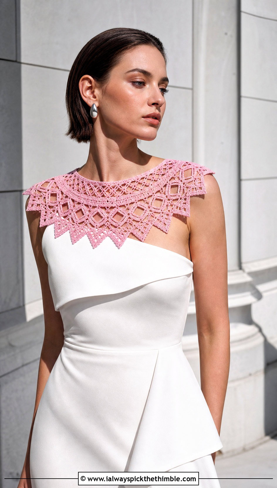 Geometric Crochet Collar With Asymmetrical Midi Wedding Dress - 15 Crochet Collar For Wedding Dress outfit ideas