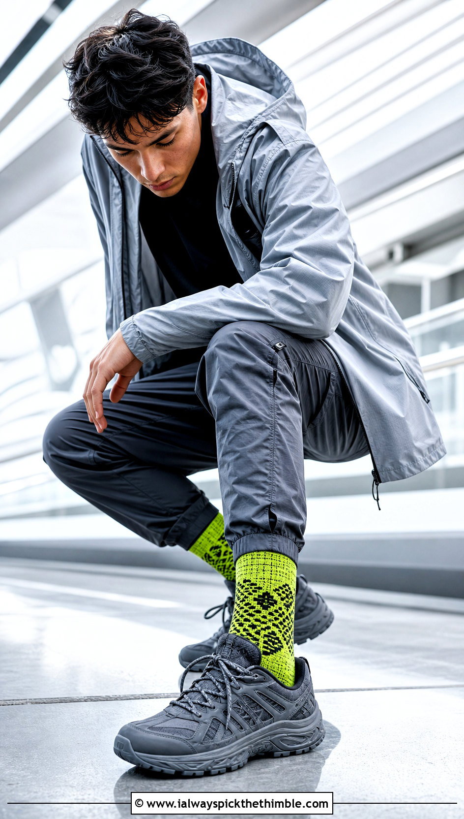 Geometric Crochet Crew Socks With Techwear Outfit - 20 Mens Crochet Socks outfit ideas