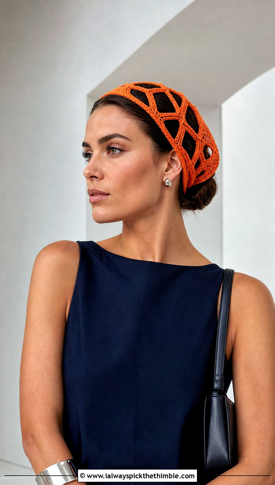 Geometric Crochet Hair Scarf With Minimalist Outfit - 25 crochet hair scarf outfit ideas