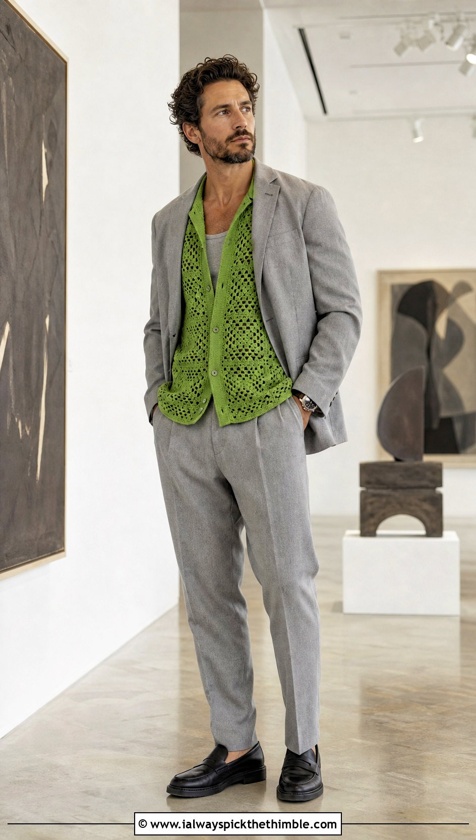Geometric Crochet Shirt With Relaxed Suiting - 25 mens crochet shirt outfit ideas
