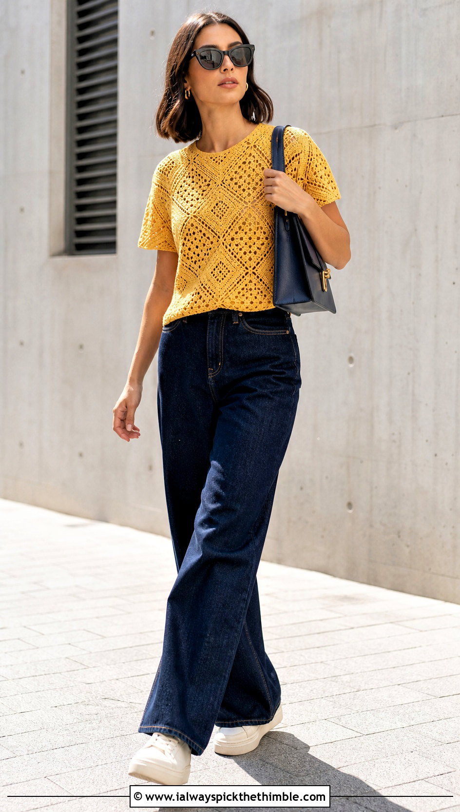 Geometric Crochet T Shirt With Wide Leg Jeans - 25 crochet t shirt outfit ideas