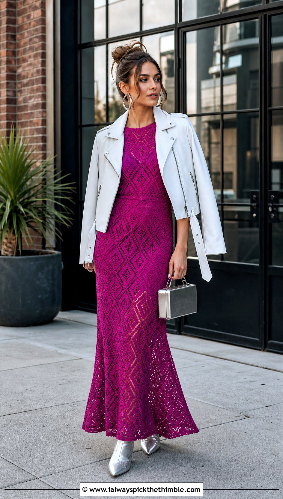 Geometric Crochet Wedding Dress With Leather Jacket - 25 crochet wedding dresses outfit ideas