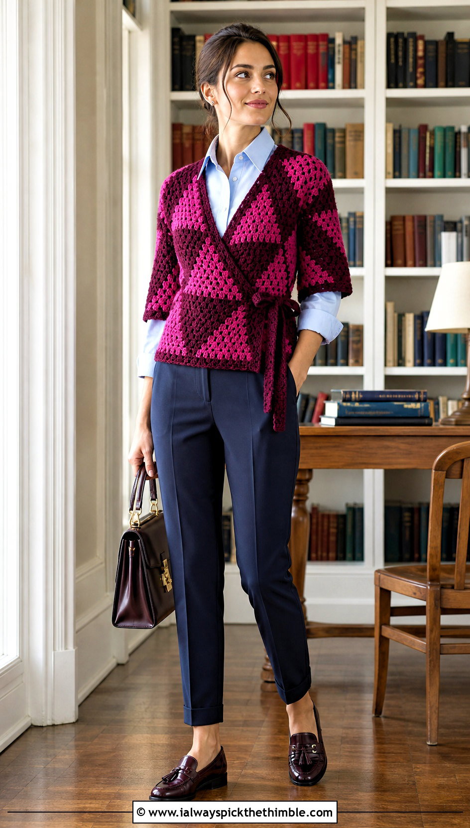 Geometric Crochet Wrap Shirt Over A Button Down Shirt - 20 crochet wrap shirt outfit ideas