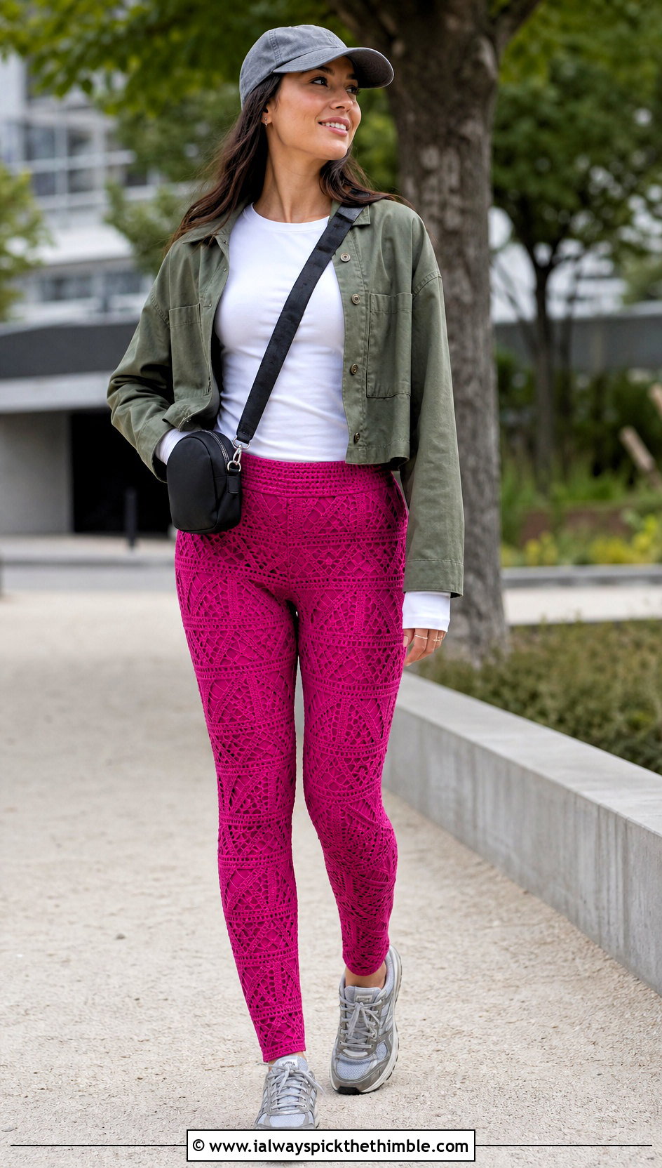 Geometric Crocheted Leggings With Utility Jacket - 20 Crocheted Leggings outfit ideas