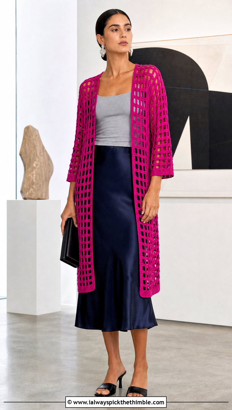 Geometric Mesh Crochet Bed Jacket With Slip Skirt - 20 Crochet Bed Jackets outfit ideas