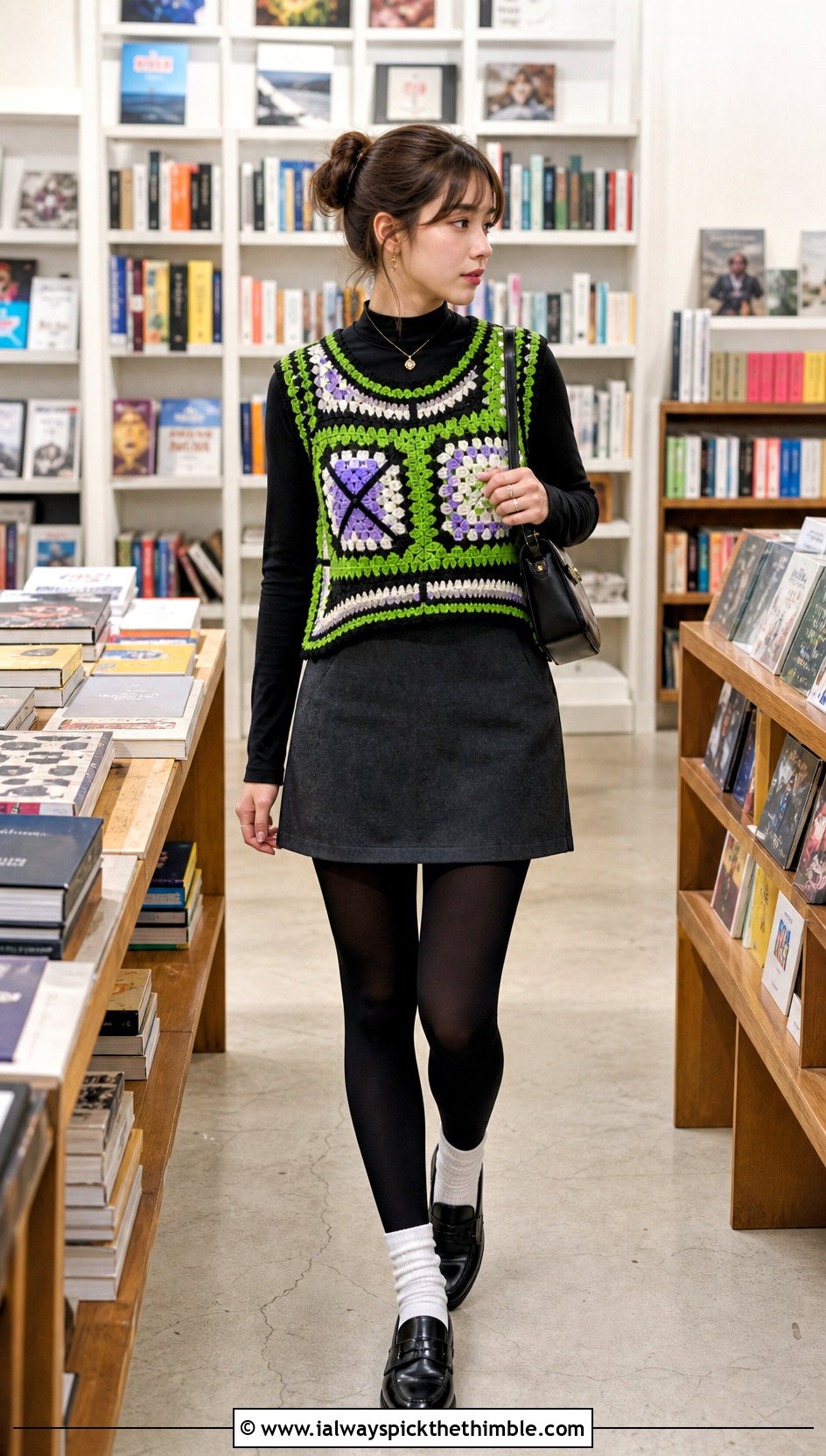 Geometric Paul McCartney Crochet Vest With Mini Skirt - 25 paul mccartney crochet vest outfit ideas