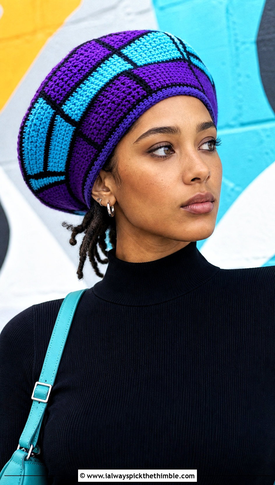 Geometric Stripe Crochet Rasta Tam Hat With Monochrome Outfit - 20 crochet rasta tam hat outfit ideas
