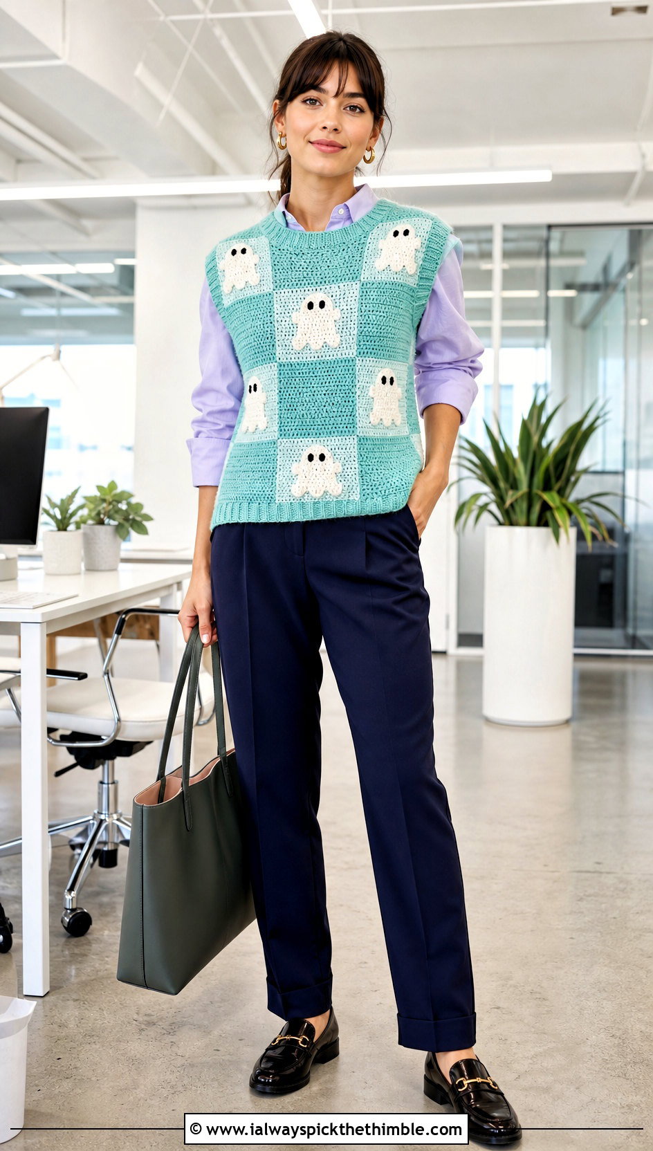 Ghost Checkerboard Crochet Halloween Sweater Vest With Trousers - 25 Crochet Halloween Sweater outfit ideas