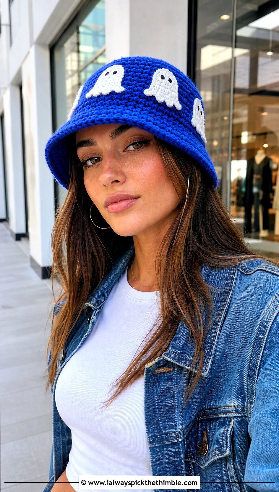 Ghost Crochet Bucket Hat With Denim Jacket - 20 Ghost Crochet Hat outfit ideas