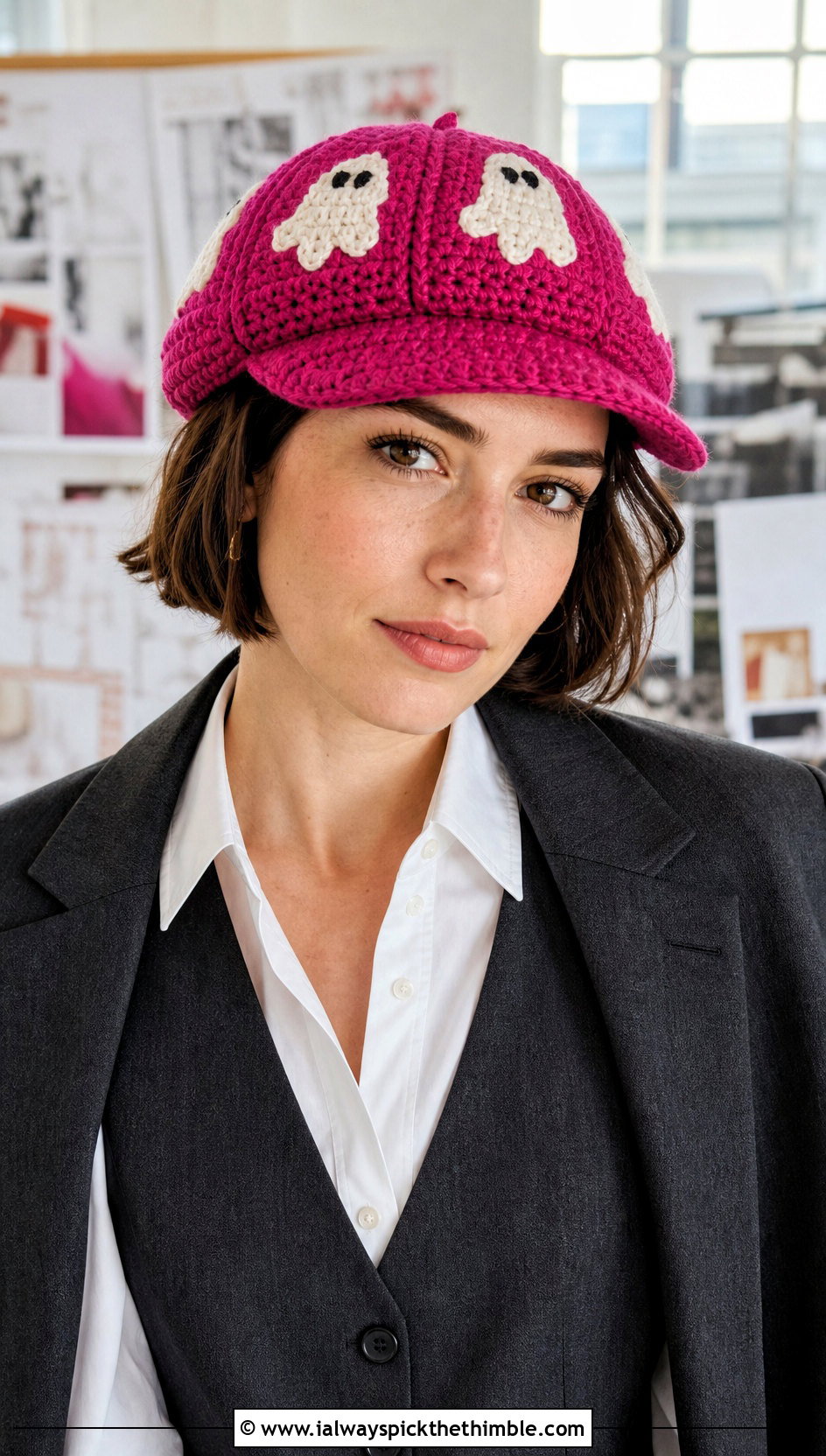 Ghost Crochet Newsboy Hat With Wide Leg Trousers - 20 Ghost Crochet Hat outfit ideas