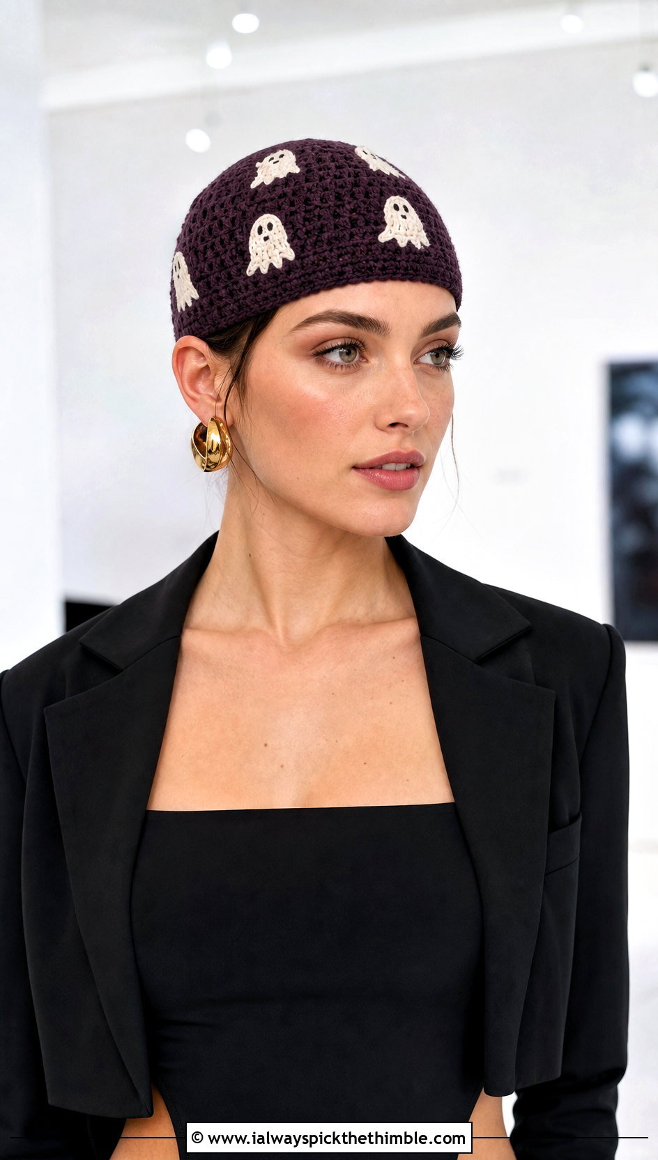 Ghost Crochet Skull Cap With Satin Slip Skirt - 20 Ghost Crochet Hat outfit ideas