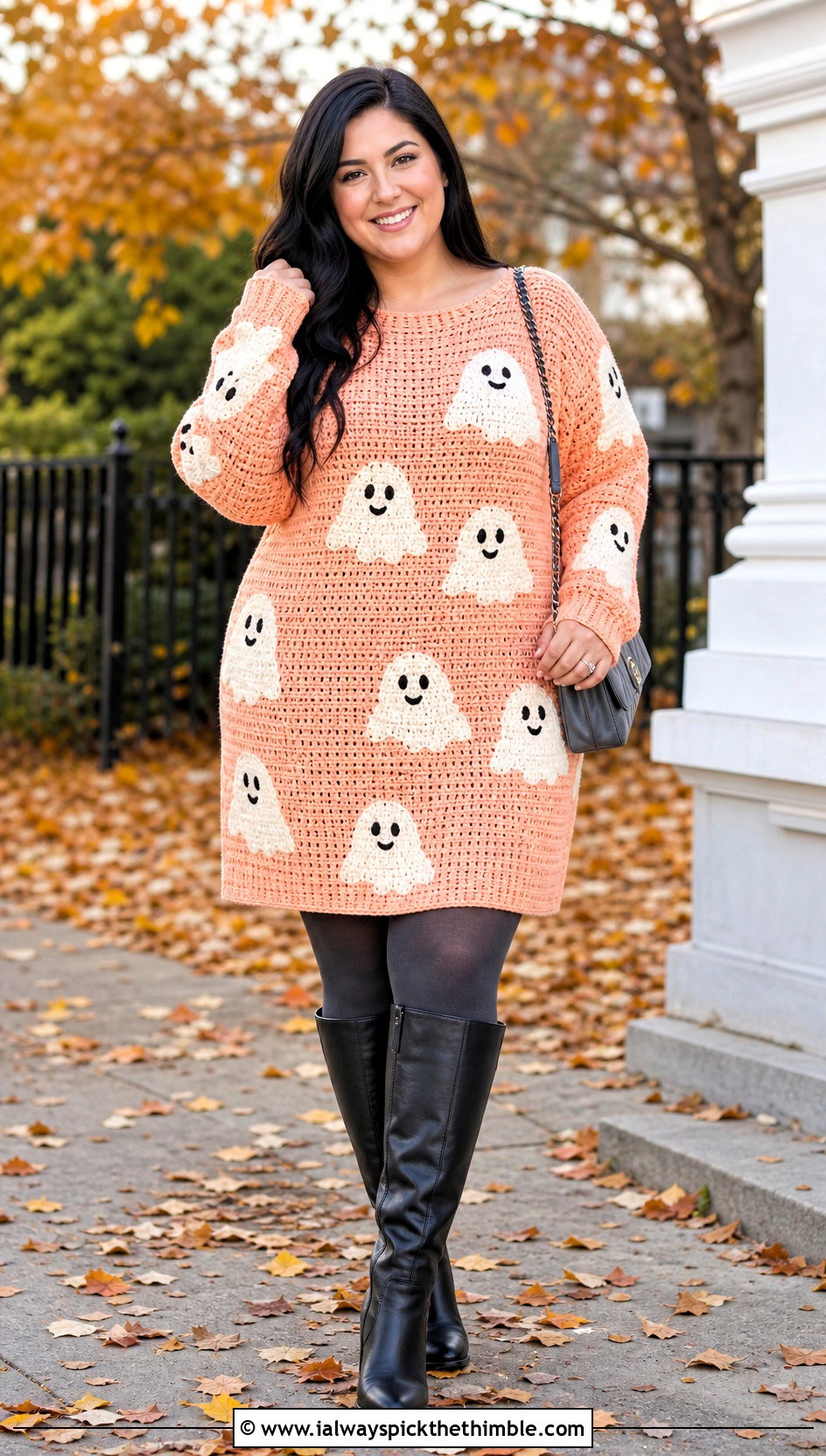 Ghost Crochet Sweater Dress With Tall Boots - 25 halloween crochet clothes and outfit ideas