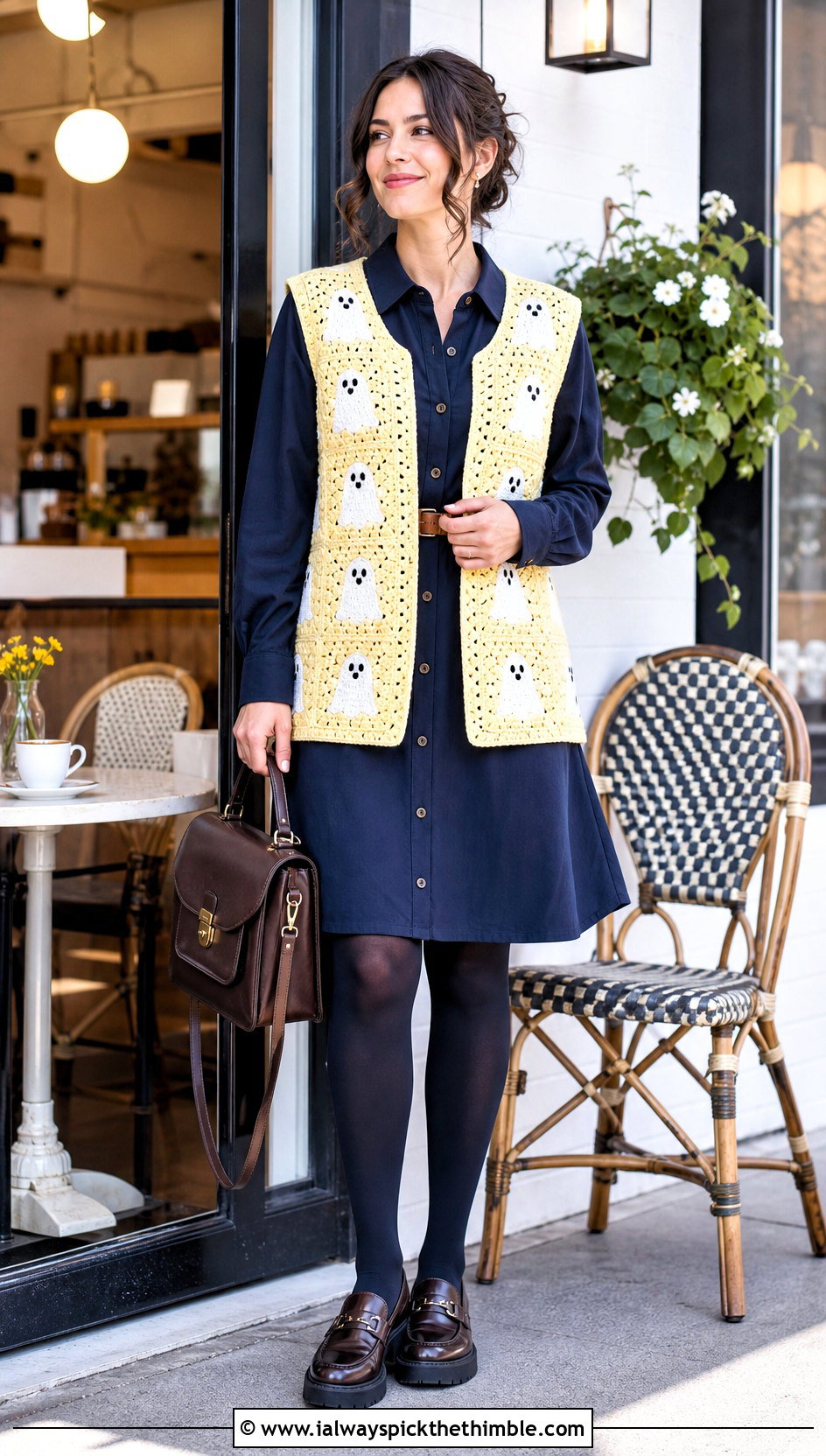 Ghost Granny Square Crochet Vest With Shirt Dress - 20 Crochet Halloween Clothing and outfit ideas