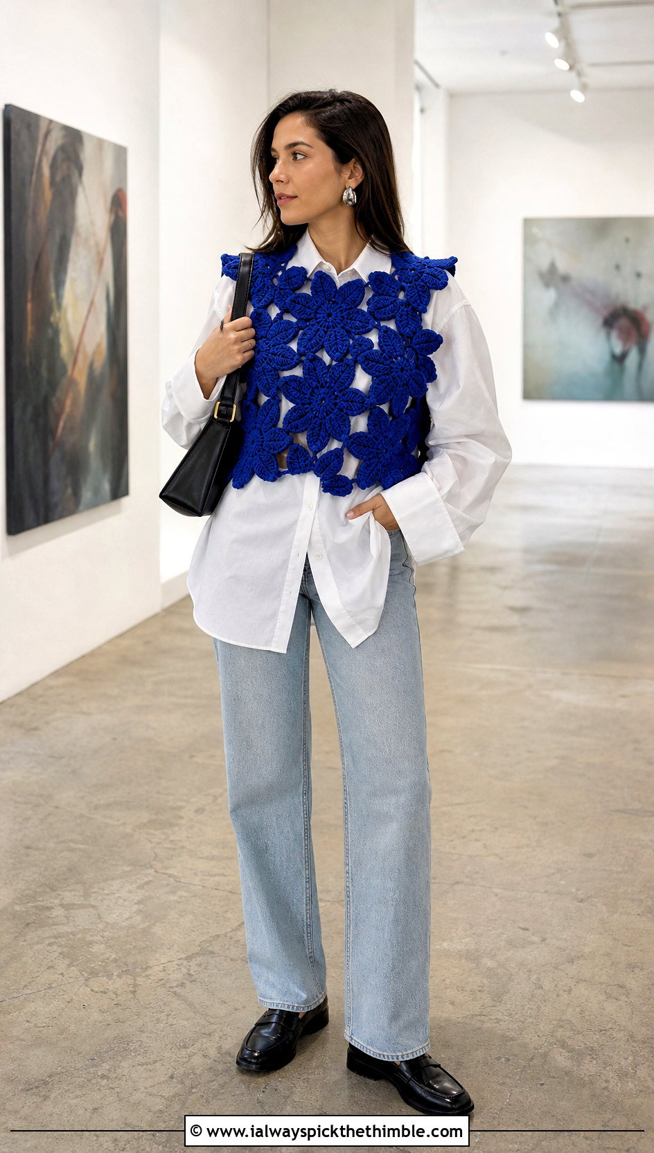 Giant Flower Crochet Vest With White Shirt - 20 weird crochet clothes and outfit ideas