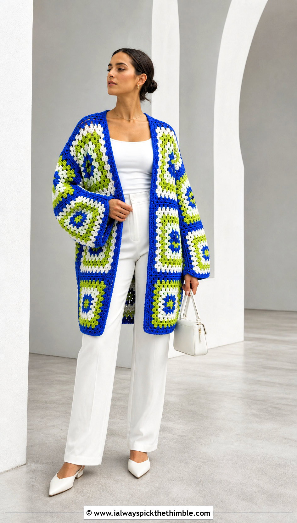 Giant Square Granny Square Cardigan With A Monochrome Outfit - 20 cardigan with granny square outfit ideas