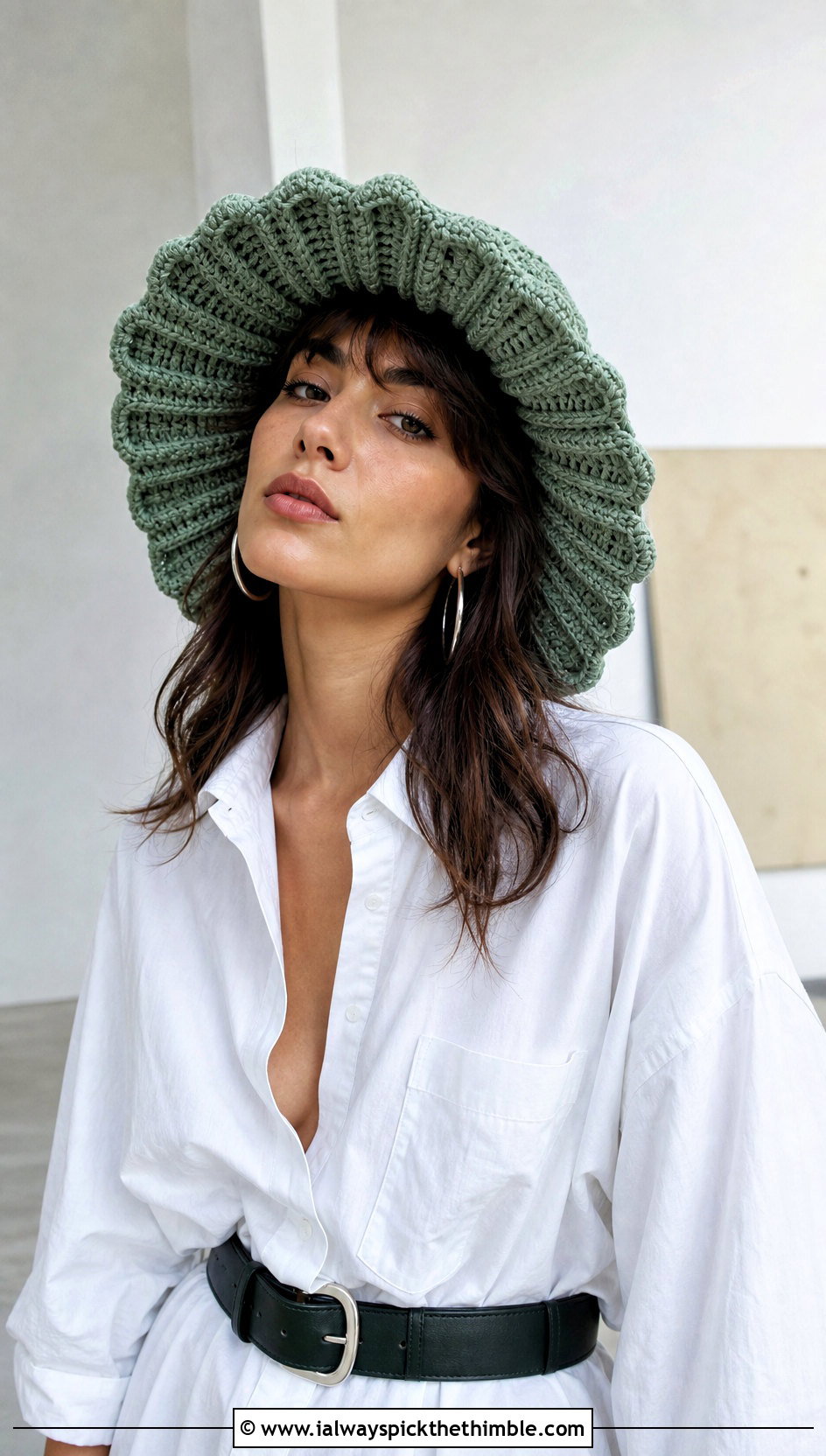 Gill Brim Mushroom Crochet Hat With White Shirt - 25 crochet mushroom hat outfit ideas