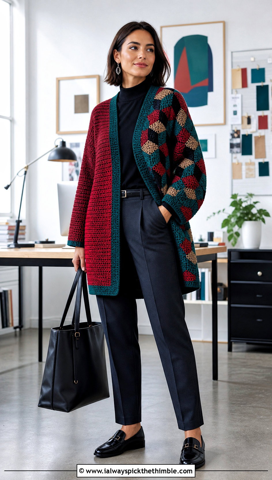 Giyu Patchwork Crochet Cardigan With Tailored Trousers - 25 Demon Slayer Crochet Cardigan outfit ideas