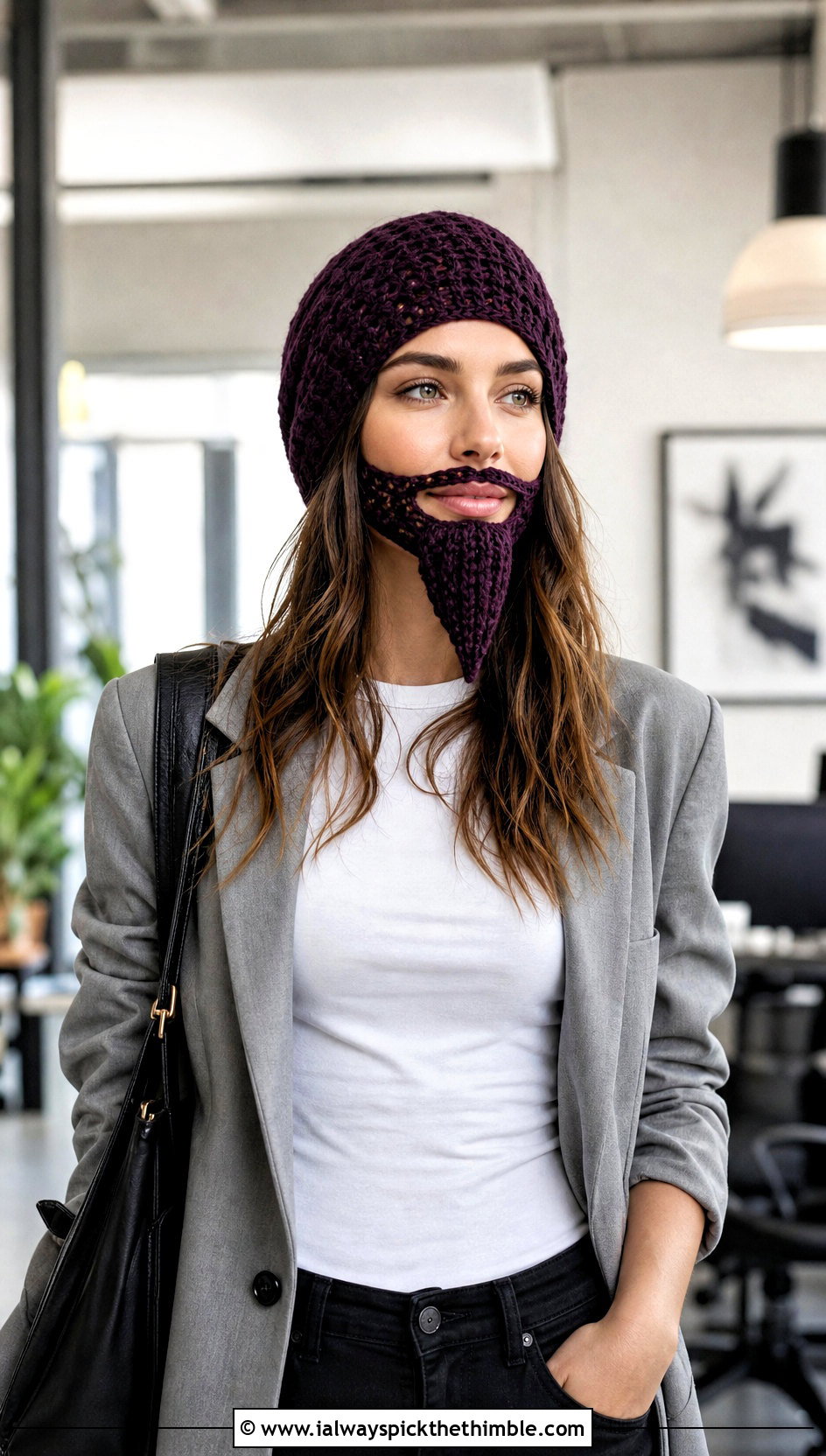Goatee Beard Crochet Hat With Blazer And Trousers - 20 Beard Crochet Hat outfit ideas