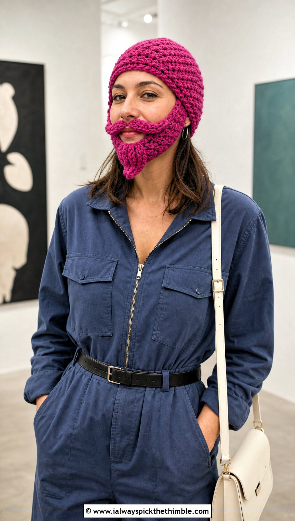 Goatee Crochet Beard Hat With Tailored Jumpsuit - 15 Crochet Hat With Beard outfit ideas