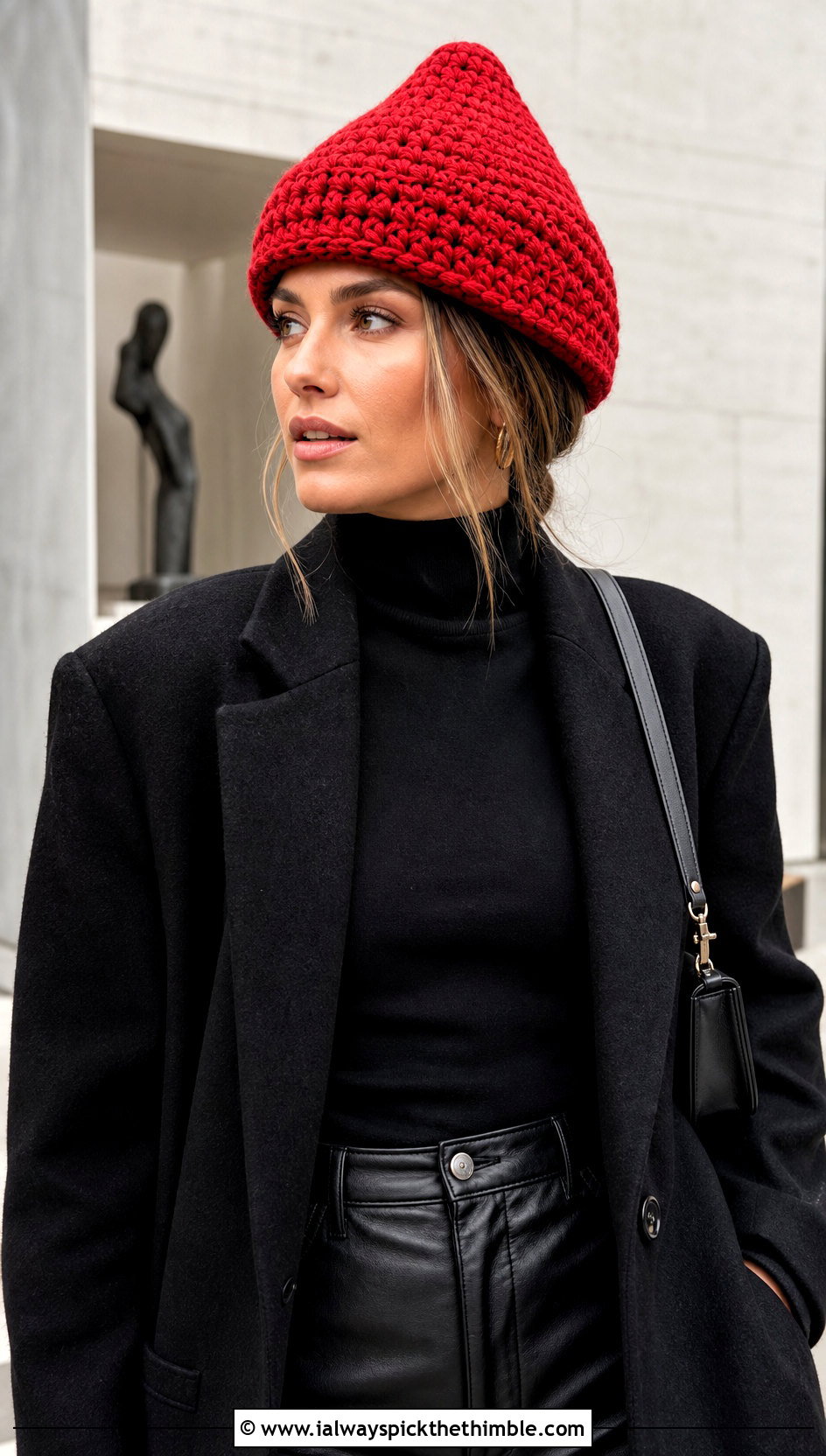 Gogol Crochet Hat With Black Leather Pants - 25 crochet russian hat outfit ideas